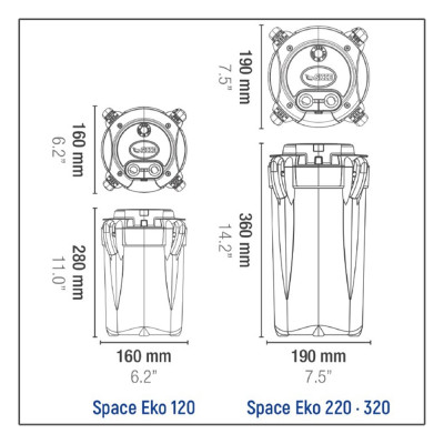 Außenfilter für Aquarium Sicce Space EKO 320 - 900 l/h